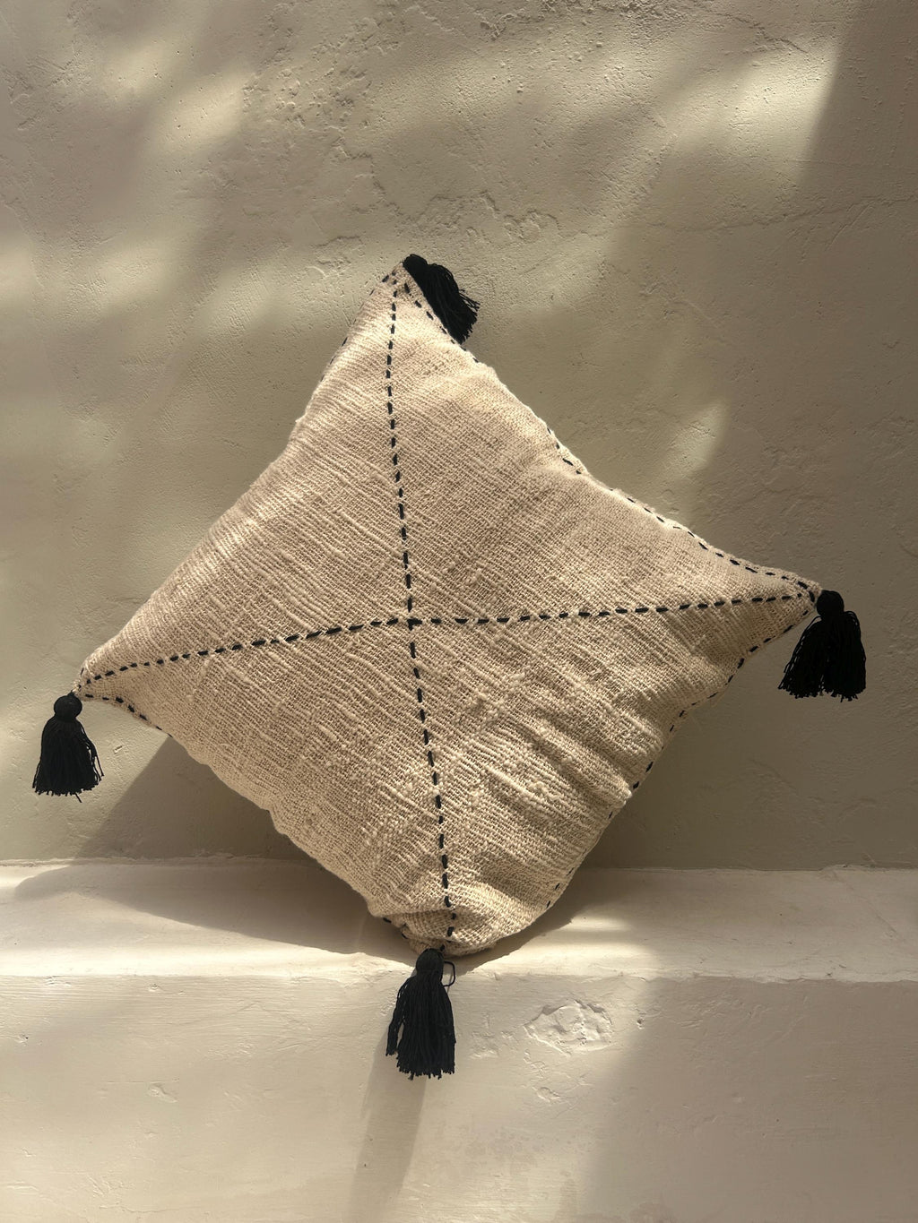 Black Tassel Boho Hand-Stitched Pillow Cover