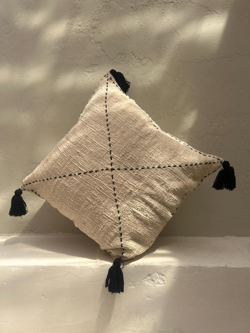 Black Tassel Boho Hand-Stitched Pillow Cover