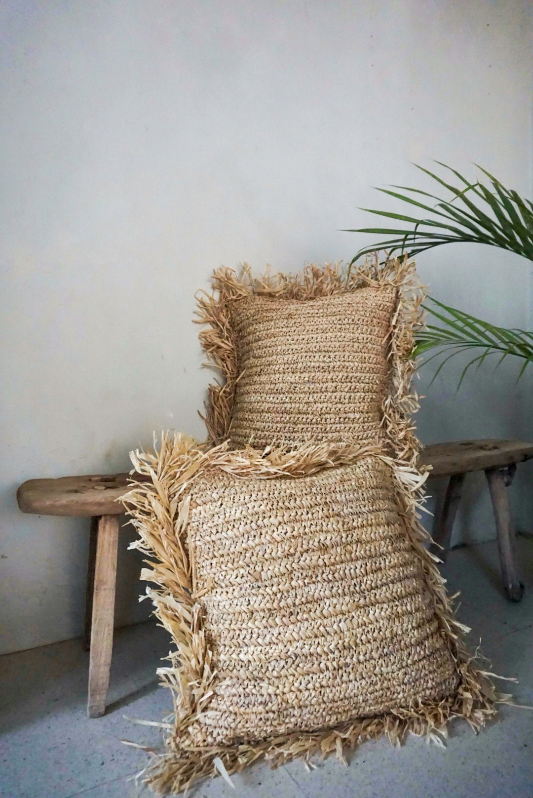Boho Raffia Throw Pillow Cover