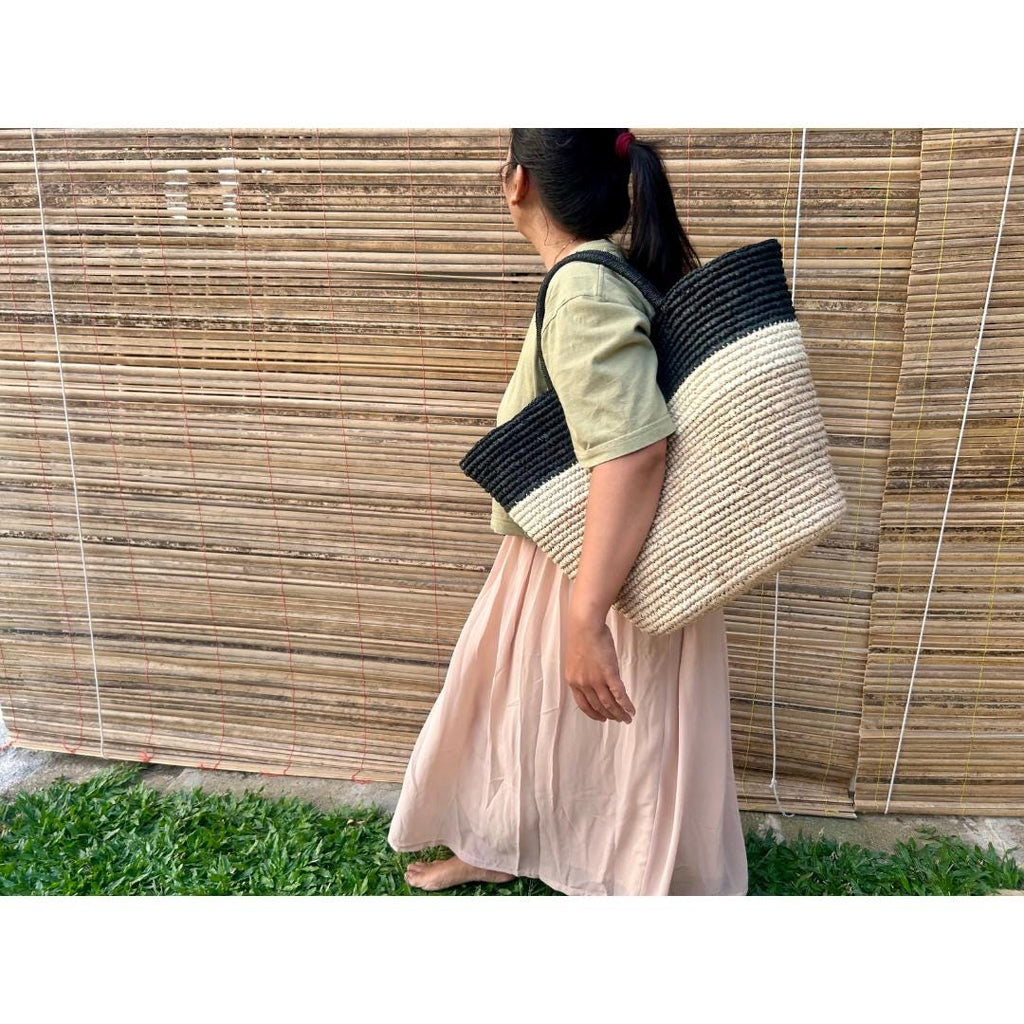 Summer beach black raffia tote bag | beach raffia bag  large beach bag | summer beach bag | raffia large tote
