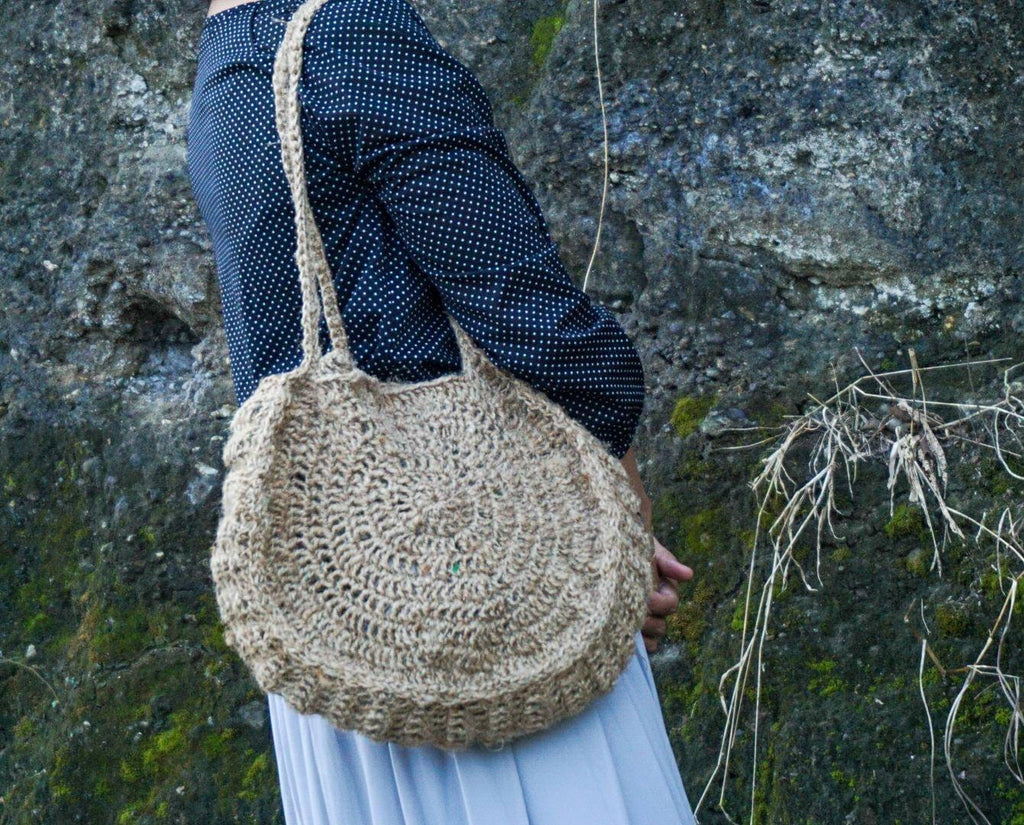 Round handwoven crochet bag |jute round tote | round jute shoulder bag