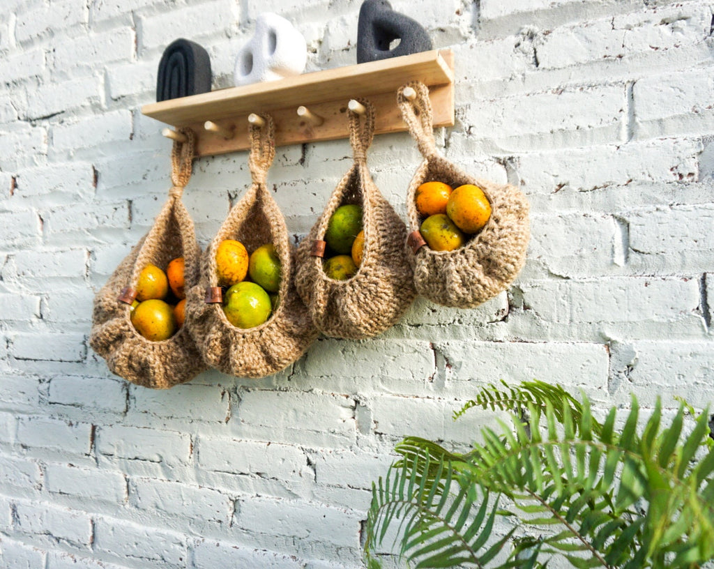 Jute Crochet Teardrop Hanging Basket – Farmhouse Kitchen Storage