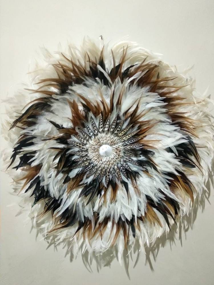 White and Brown Juju Hat Wall Decor | jujuhat sea shell wall hanging | large jujuhat decor