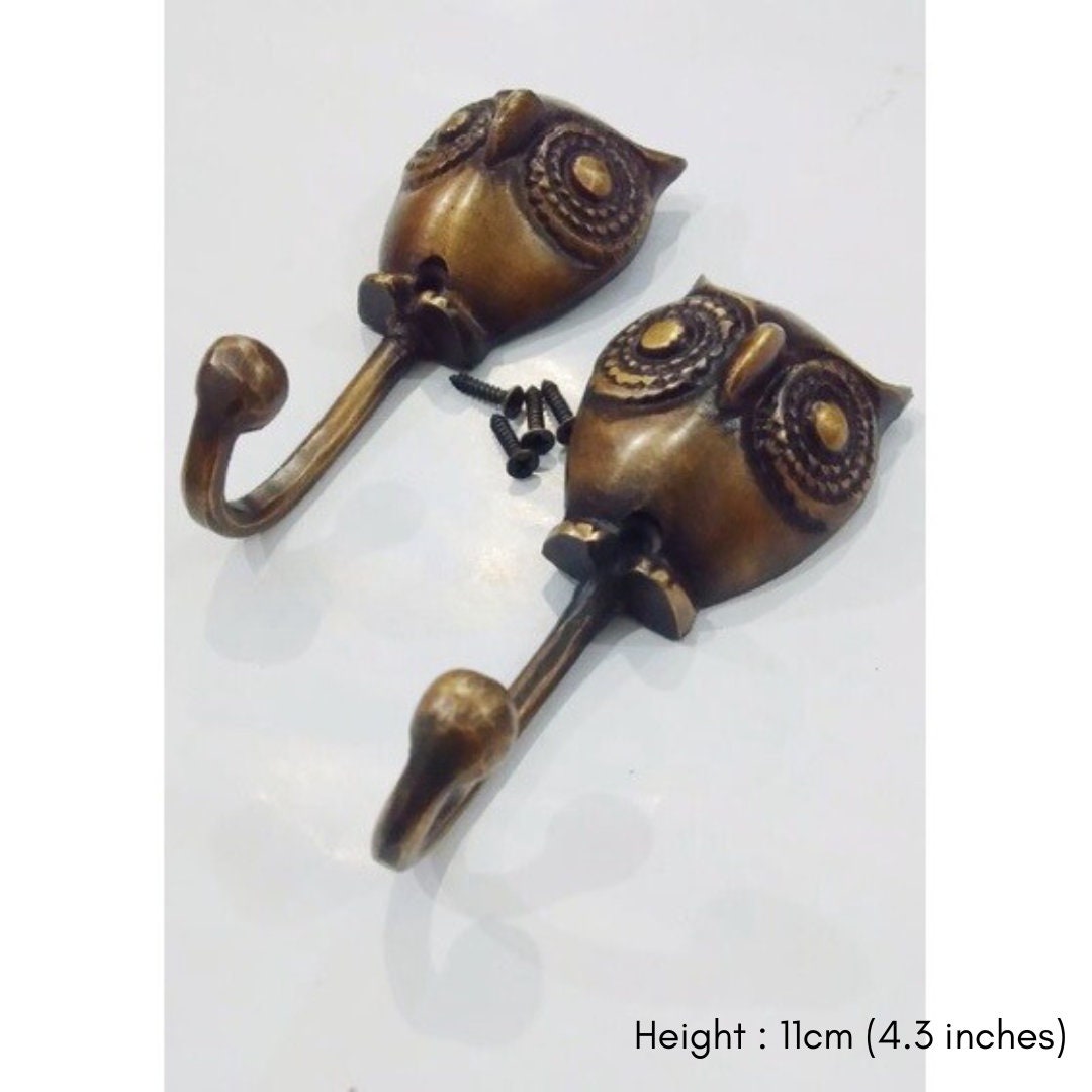 3.3 - 4.3 inches pairs Owl shape solid brass hook vintage look