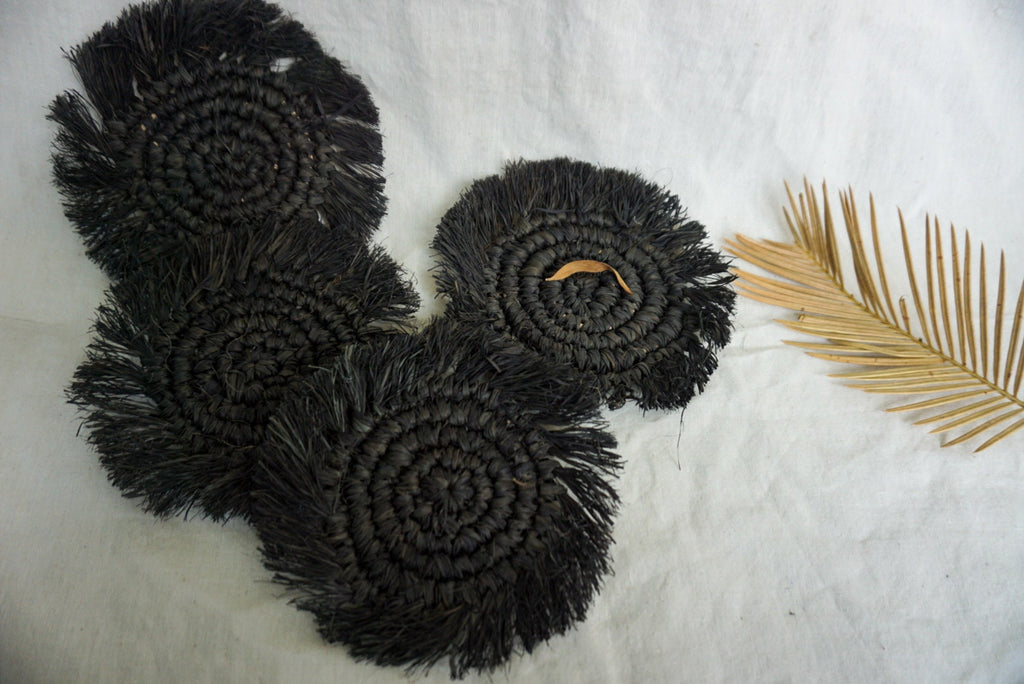 Black Raffia Woven Coasters