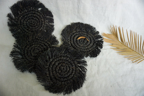 Black Raffia Woven Coasters