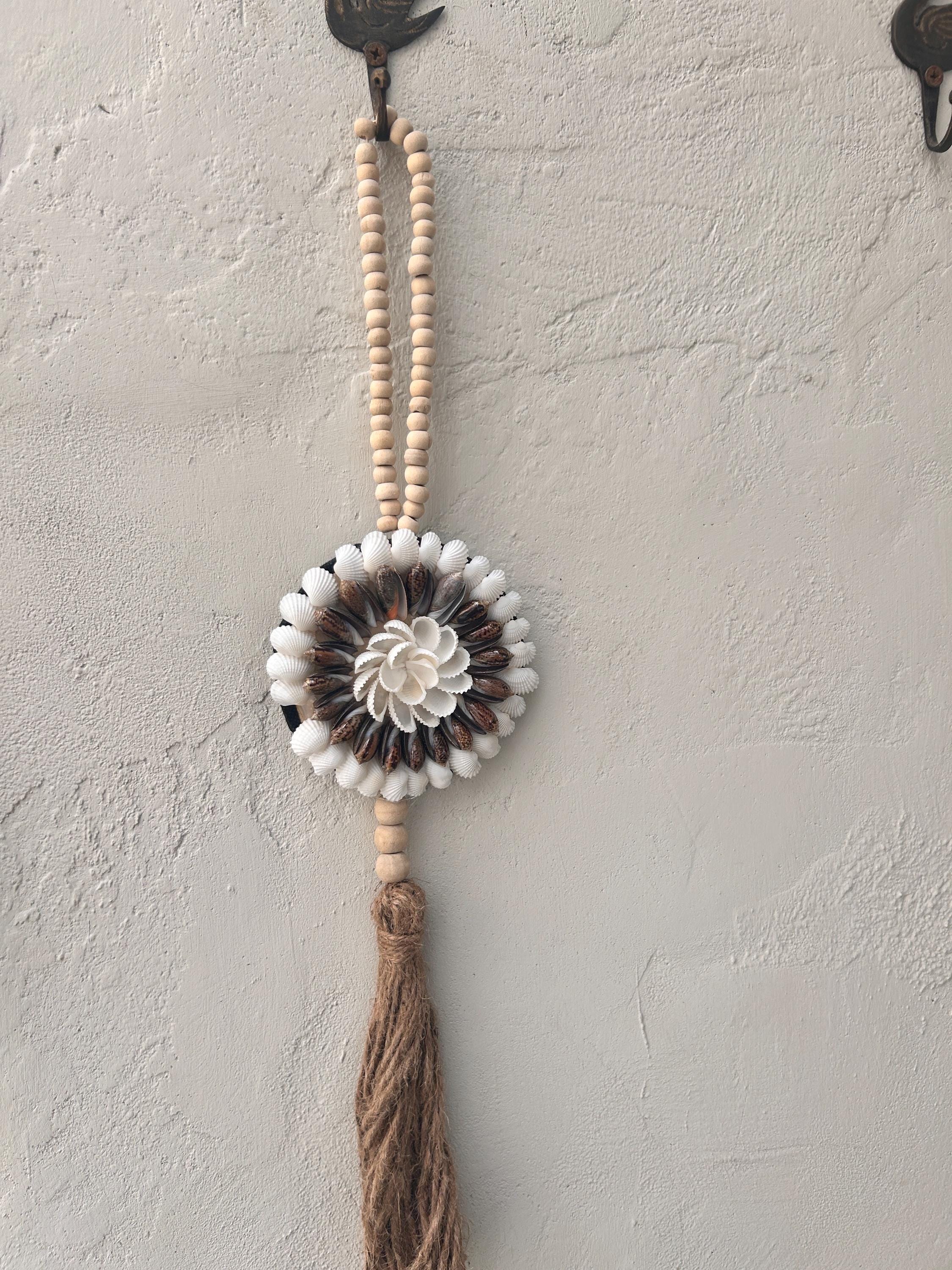 PART 2 Coastal Seashell Wall Hanging – Handmade Shell & Wooden Bead Tassel Decor, Boho Beach House Wall Art, Nautical Gift