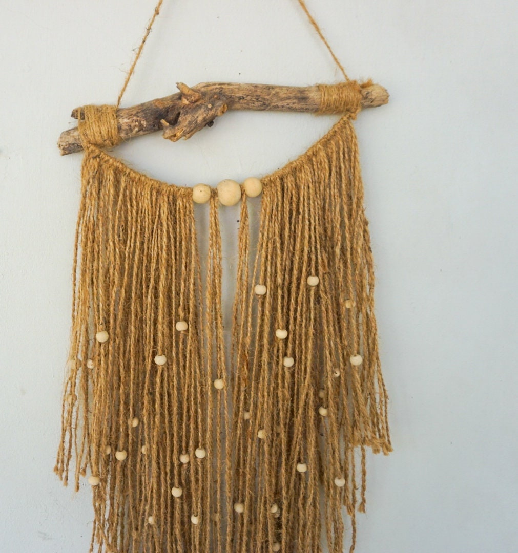 Driftwood Jute Macramé Wall Hanging with Wooden Beads
