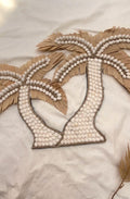 Twin Palm Trees Boho Wall Decor: Sea Shell and Raffia Coastal Art