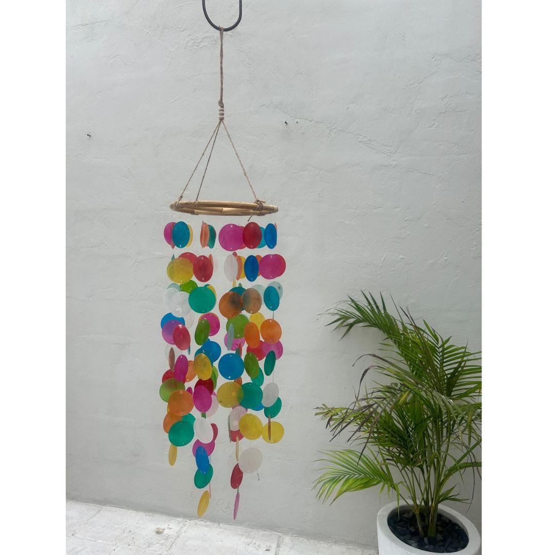 Large Rainbow Round capiz shells wind chime