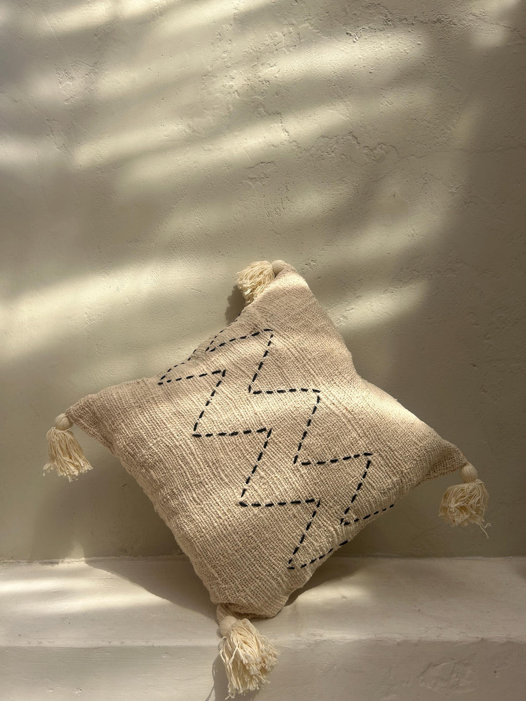 White Tassel Boho Hand-Stitched Pillow Cover