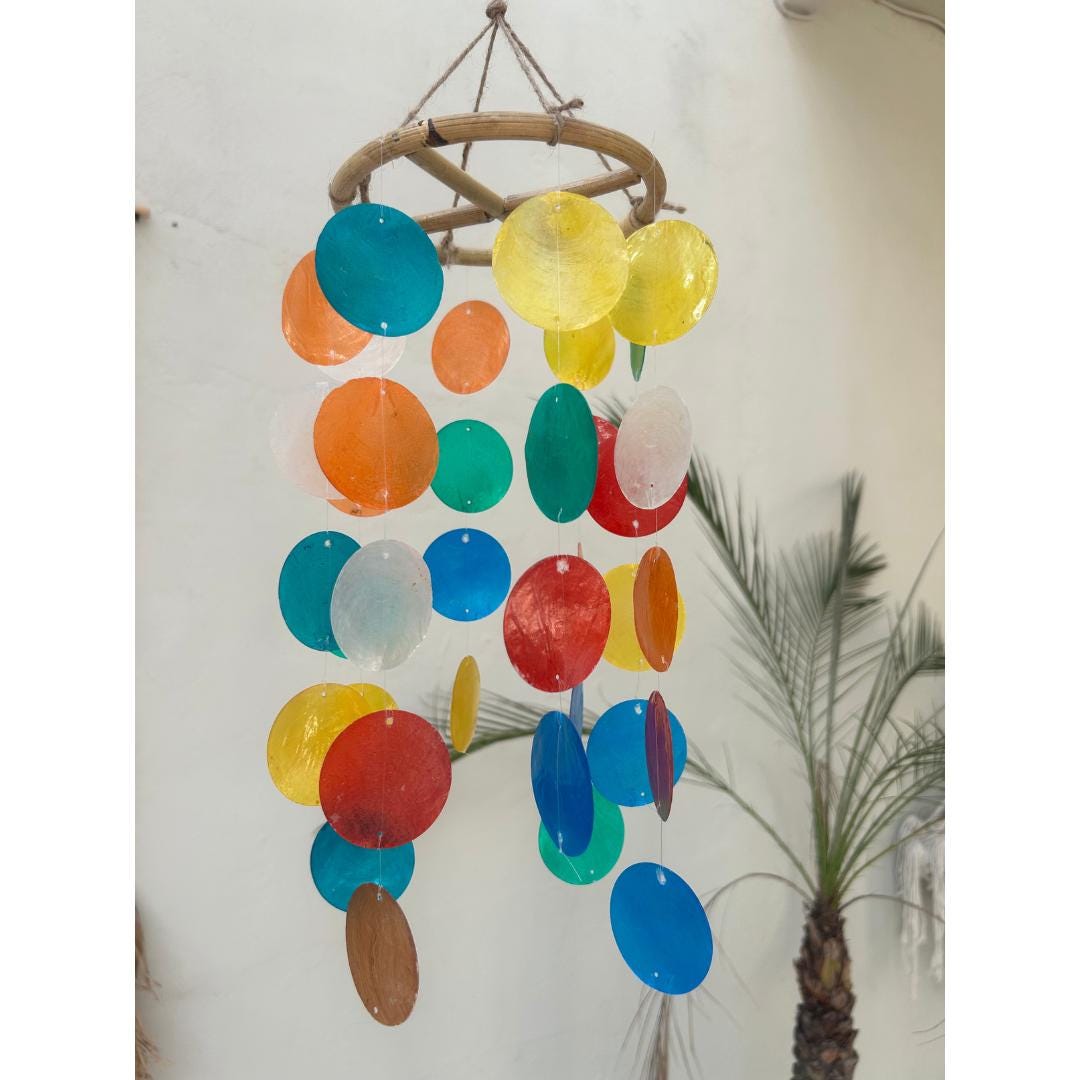 White Round capiz shells wind chime