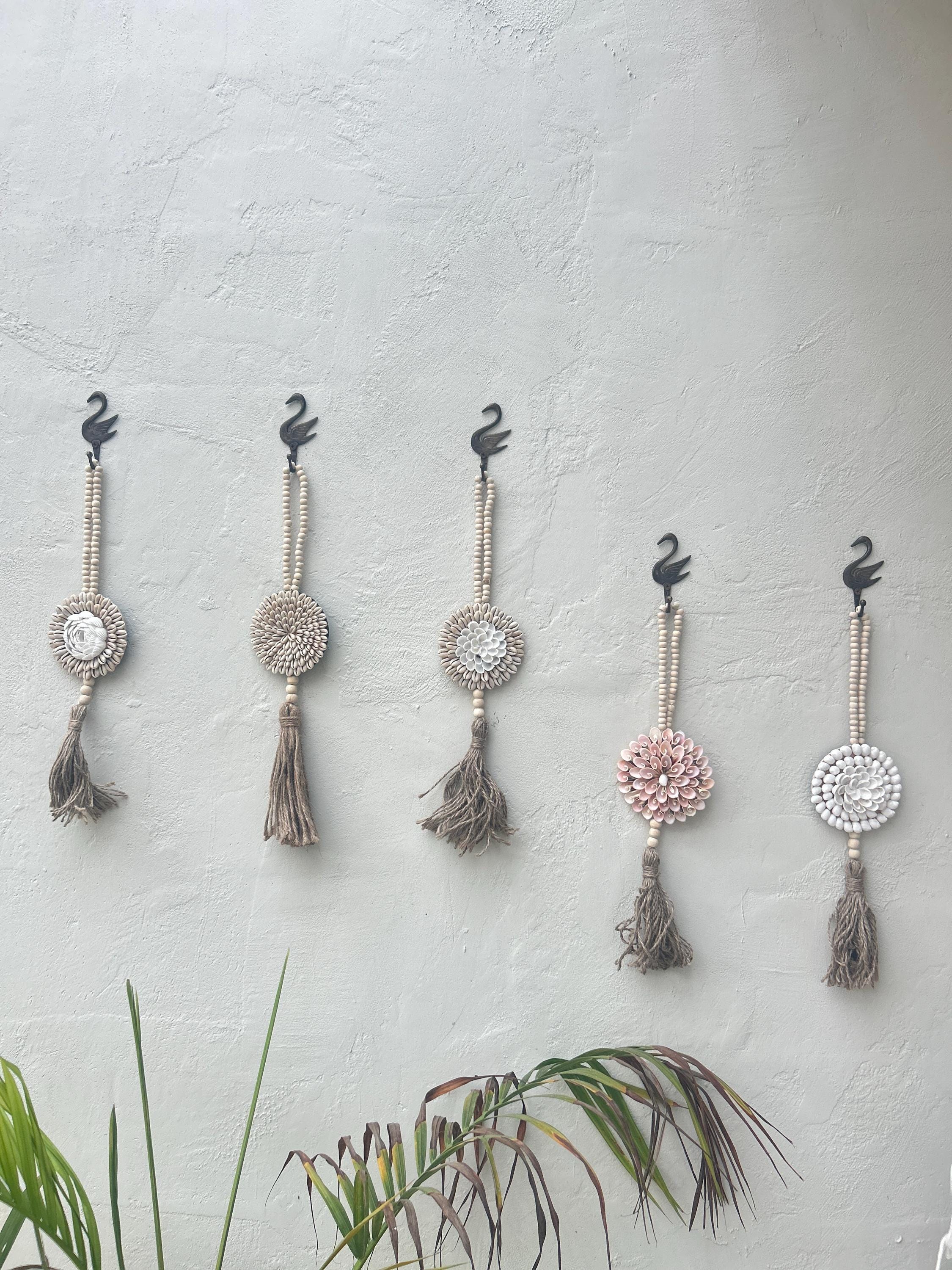 PART 1 Coastal Seashell Wall Hanging – Handmade Shell & Wooden Bead Tassel Decor, Boho Beach House Wall Art, Nautical Gift
