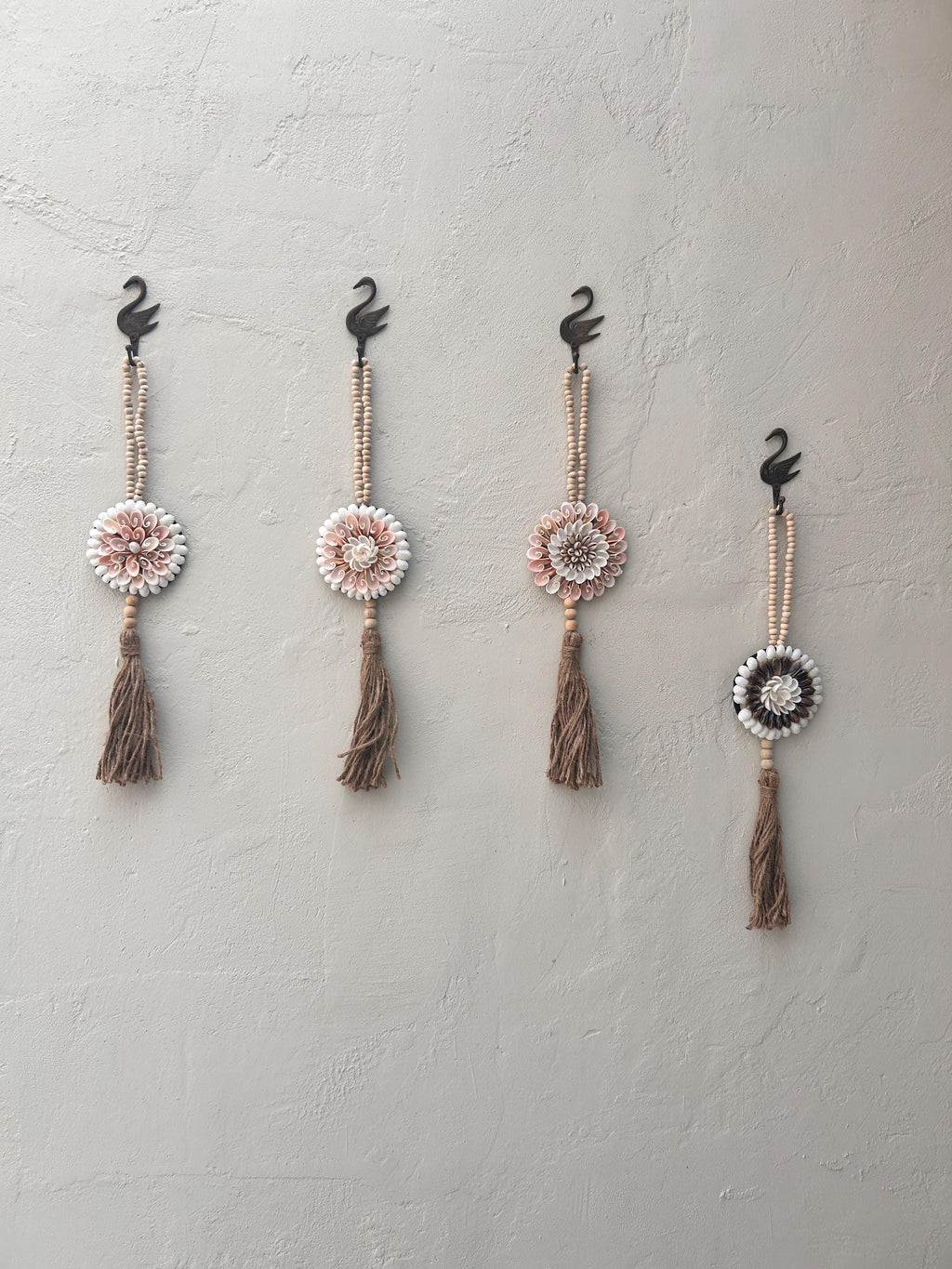 PART 2 Coastal Seashell Wall Hanging – Handmade Shell & Wooden Bead Tassel Decor, Boho Beach House Wall Art, Nautical Gift