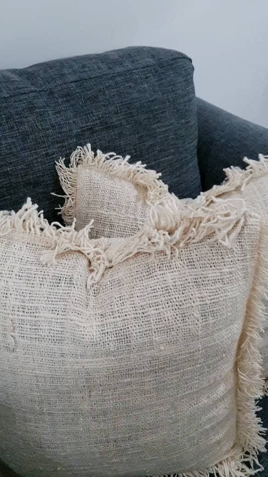 Boho White Pillow Cover with Fringe