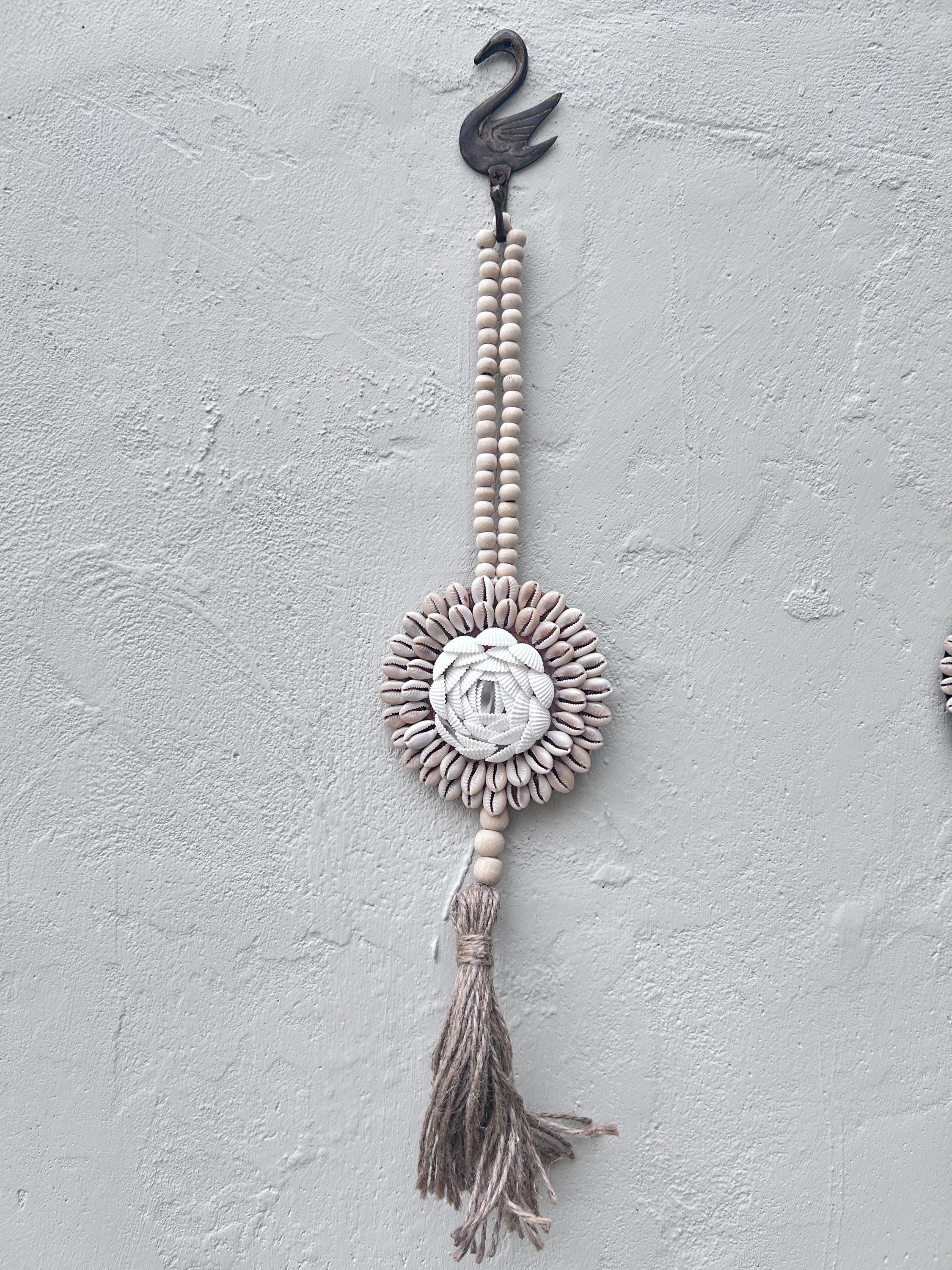 PART 1 Coastal Seashell Wall Hanging – Handmade Shell & Wooden Bead Tassel Decor, Boho Beach House Wall Art, Nautical Gift