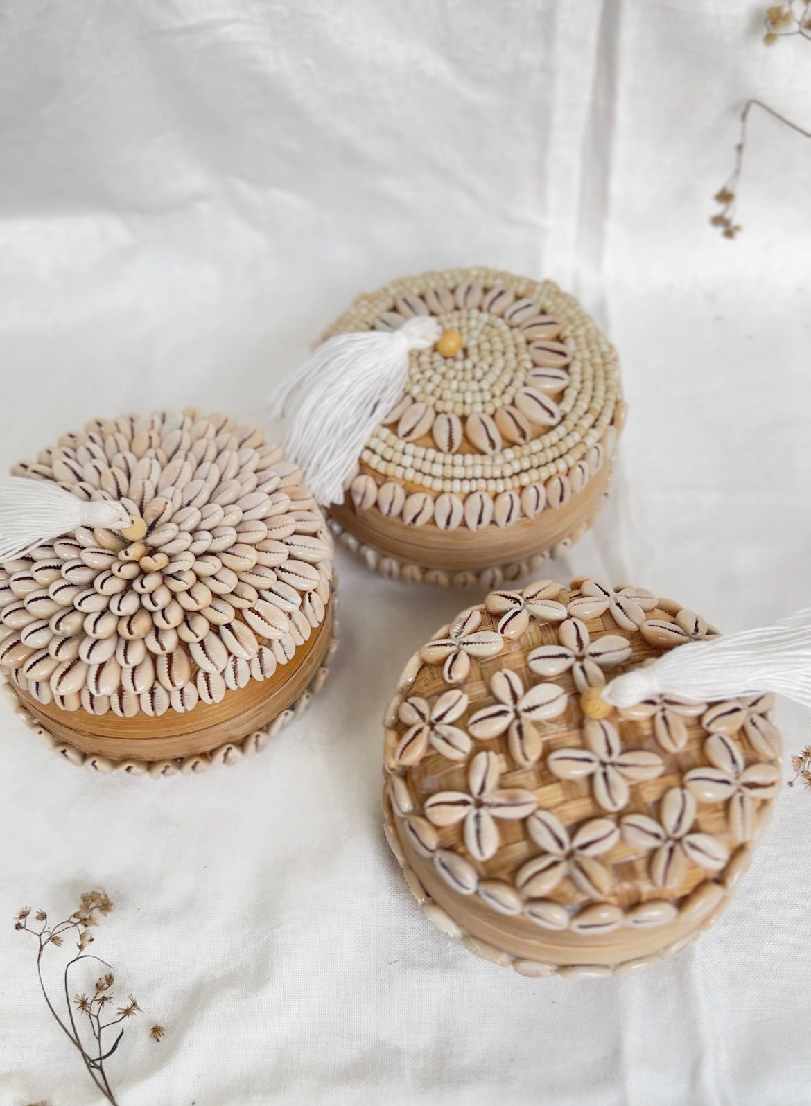 Bamboo Balinese decorative basket | beaded sea shell basket | Balinese bamboo basket