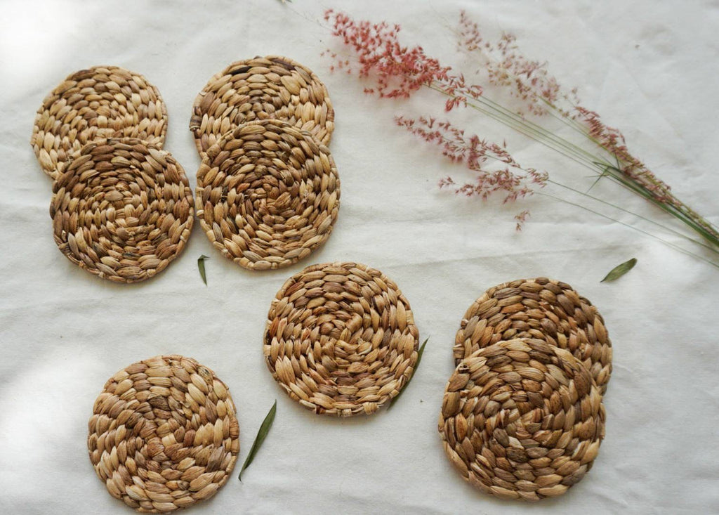 Round Water Hyacinth Coasters – Natural Woven Set