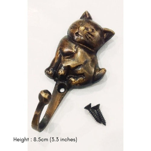 3.3 inches pairs Cat shape solid brass hook vintage look