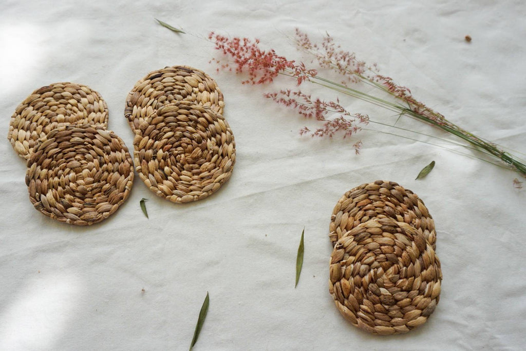Round Water Hyacinth Coasters – Natural Woven Set
