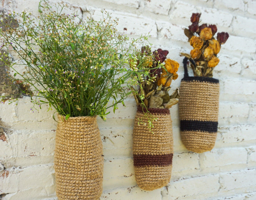 Jute Crochet Wall Hanging Basket – Fall Wall Vase Decor