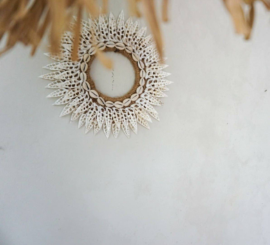 Bali art sea shells wall hanging | sea shells wreath | seaside shells wall hanging | beach house wall decor