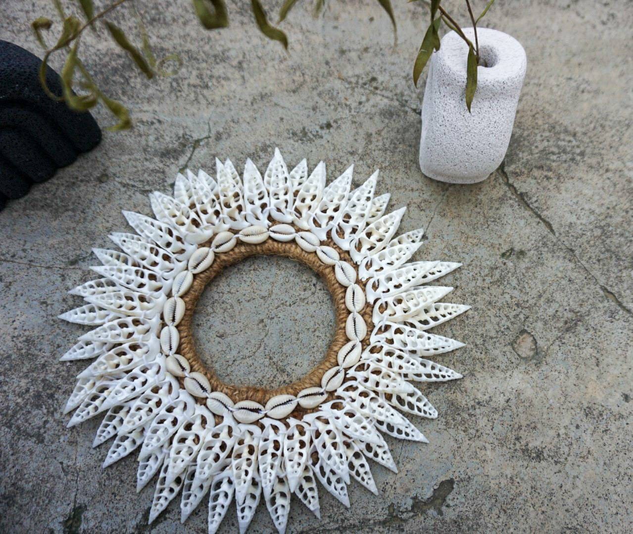 Bali art sea shells wall hanging | sea shells wreath | seaside shells wall hanging | beach house wall decor