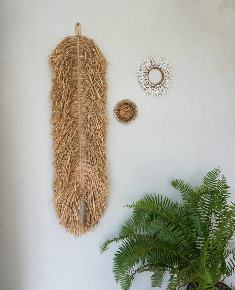 Bali Art seagrass natural wall hanging | extra large fringe raffia wall decoration | boho wall tapestry bali