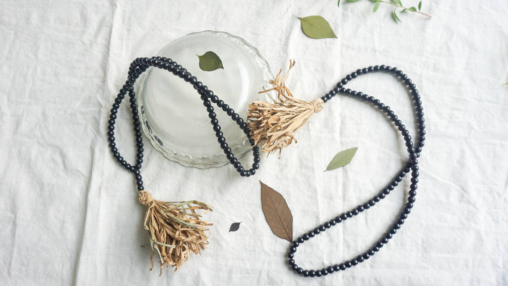 Set of 2 Natural Elegance: Wooden Bead Garland Curtain Tieback | Rustic Charm Wooden Bead Drapery Tie with tassel