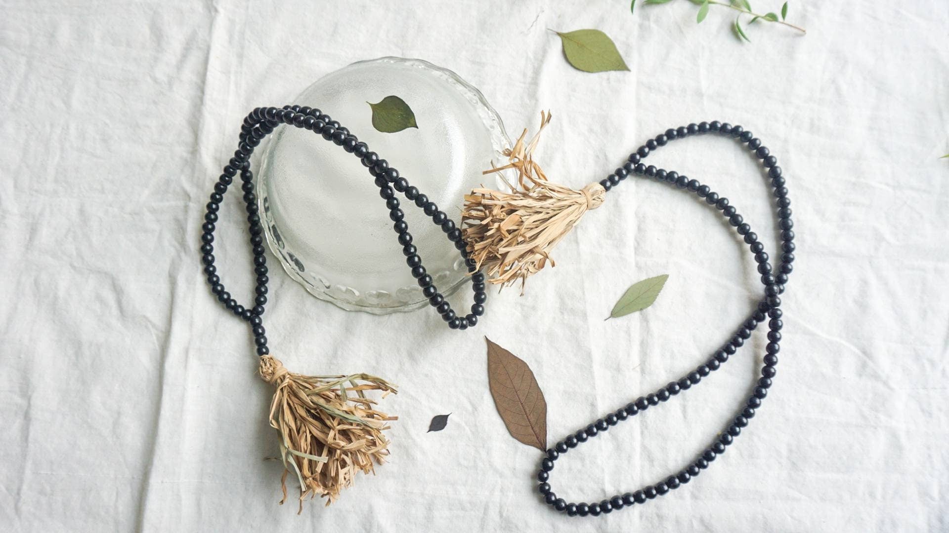 Set of 2 Natural Elegance: Wooden Bead Garland Curtain Tieback | Rustic Charm Wooden Bead Drapery Tie with tassel