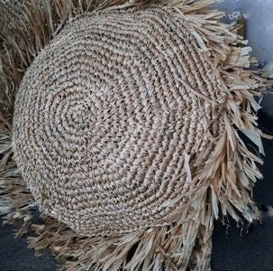 Round Boho Raffia Throw Pillow Cover