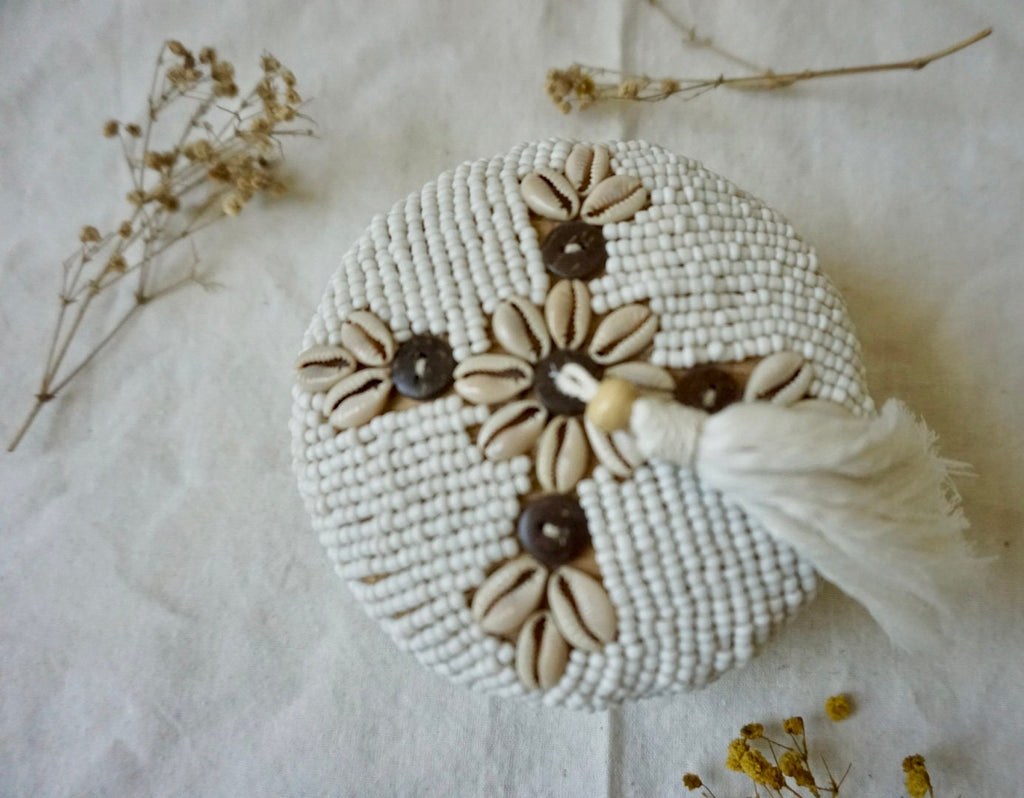 Decorative Beaded Bamboo Basket – Balinese Artisan Decor