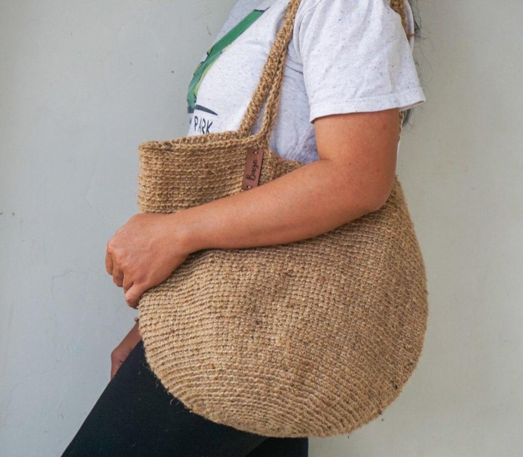 Natural Jute Crochet Tote Bag – Handmade Medium Size