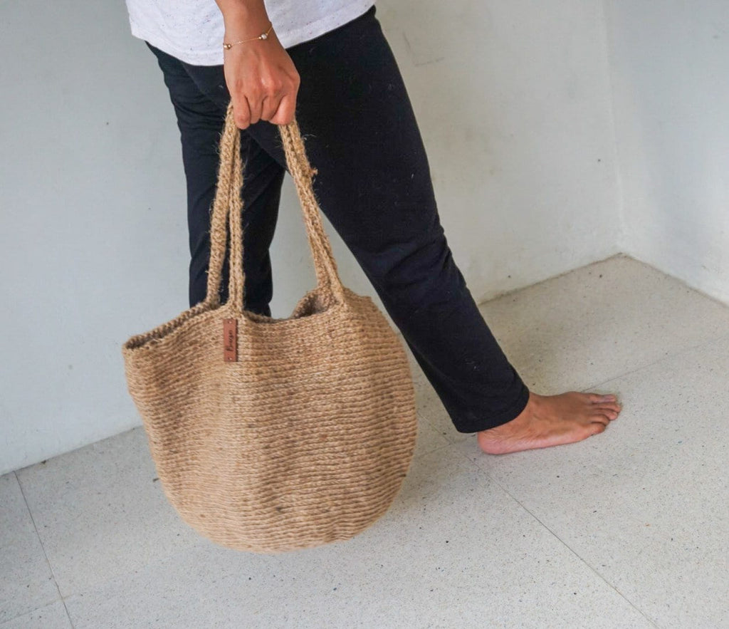 Natural Jute Crochet Tote Bag – Handmade Medium Size