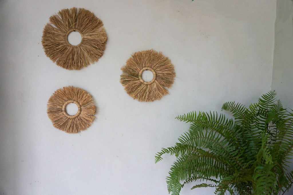 Set of 3 Seagrass Fringe Round Wall Decor