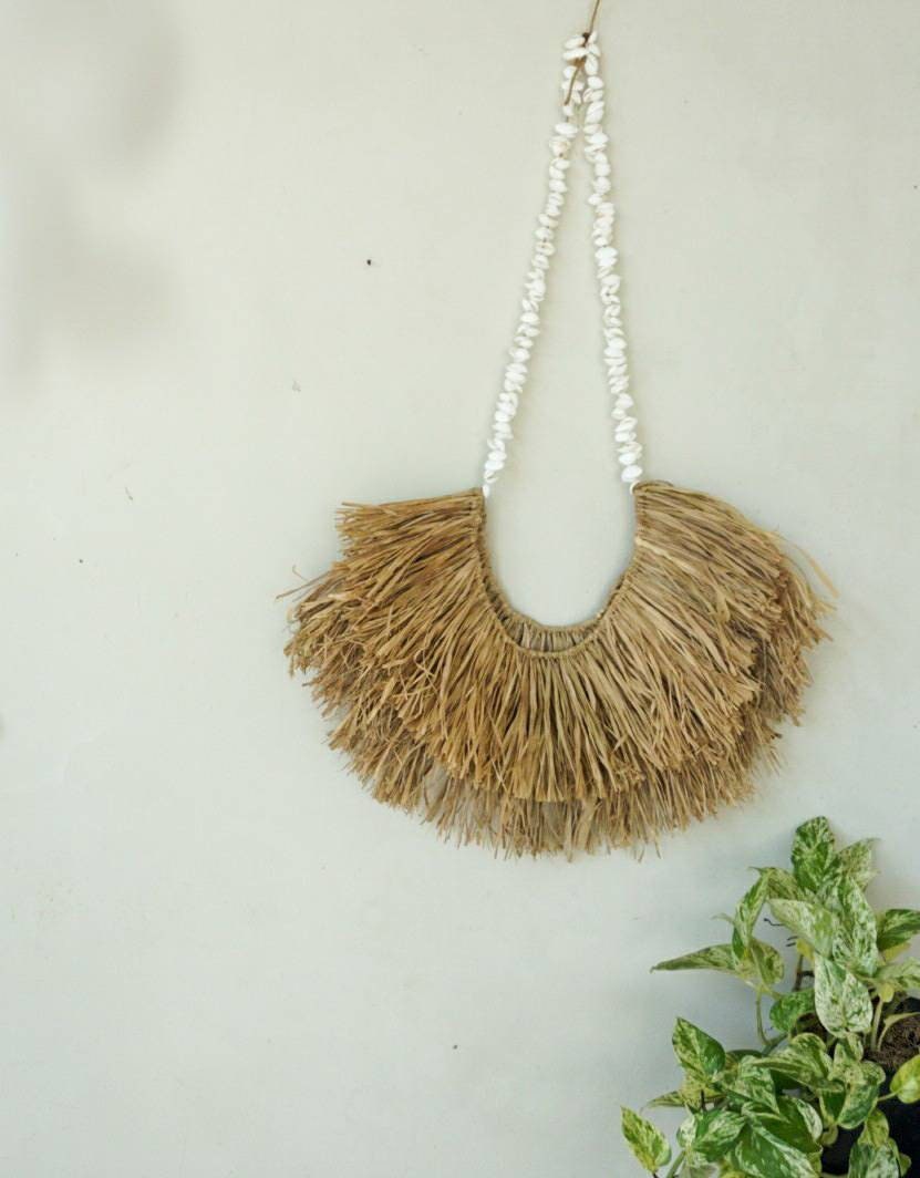 Boho Raffia White Shell Wall Hanging