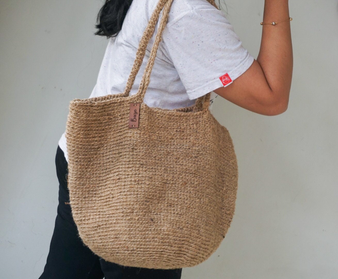 Natural Jute Crochet Tote Bag – Handmade Medium Size