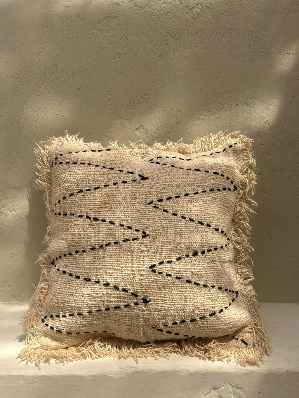 White Boho Pillow Cover with Fringe