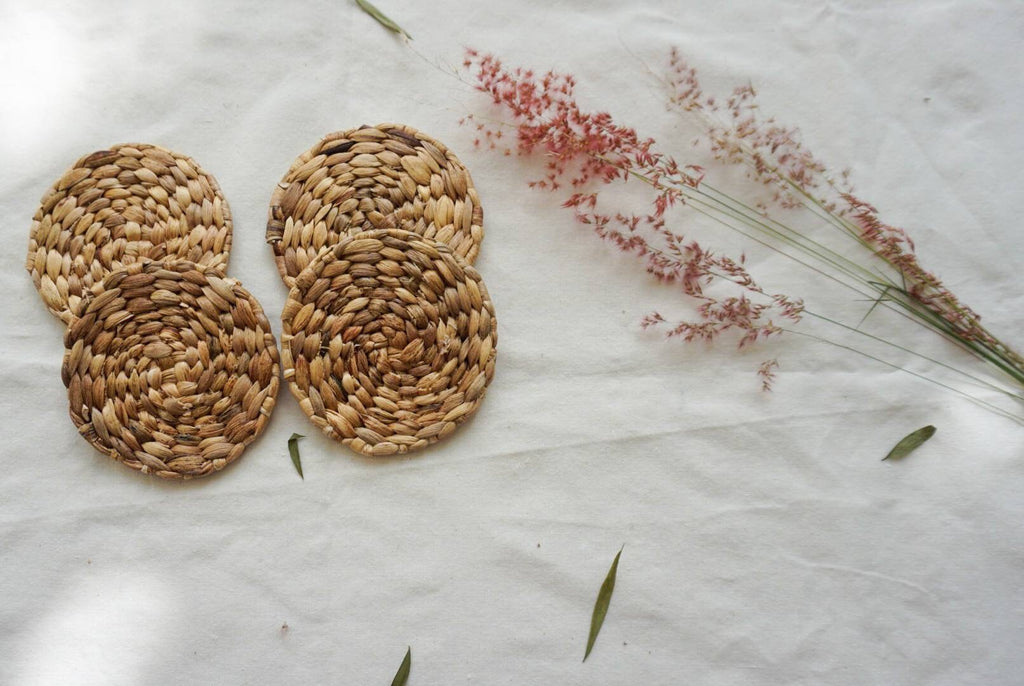Round Water Hyacinth Coasters – Natural Woven Set