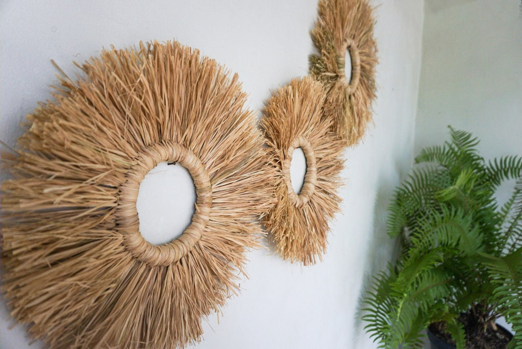 Set of 3 Seagrass Fringe Round Wall Decor