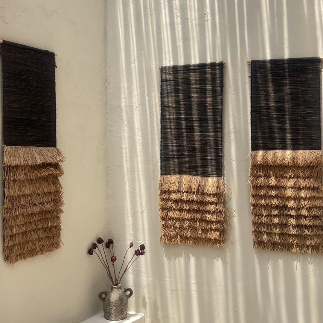 Black Modern Mediterranean raffia art