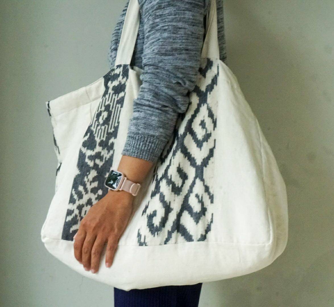Reusable Tenun Ikat Cotton Tote Bag – Handmade Shoulder Bag