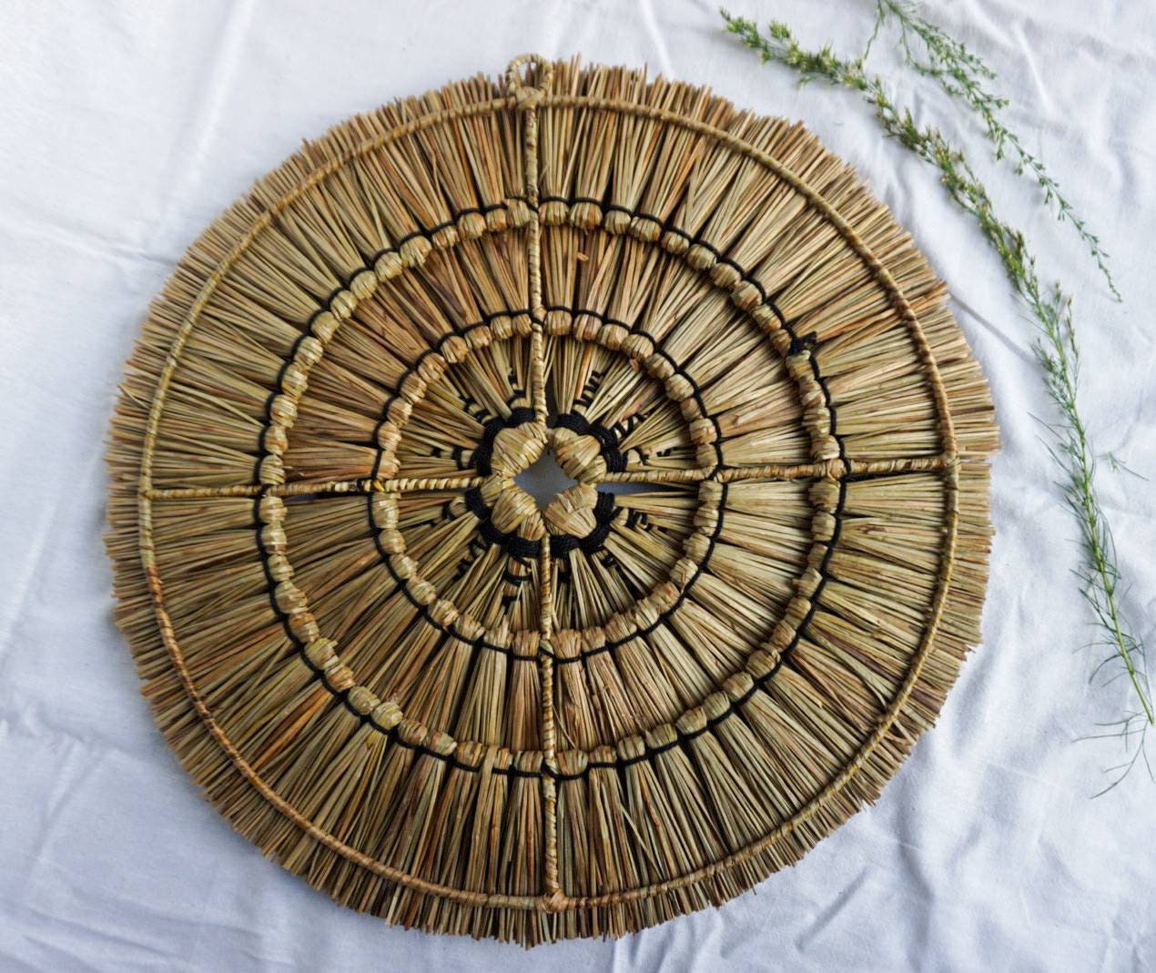 Black Macramé Seagrass Wall Decor – Round Bali Wall Hanging