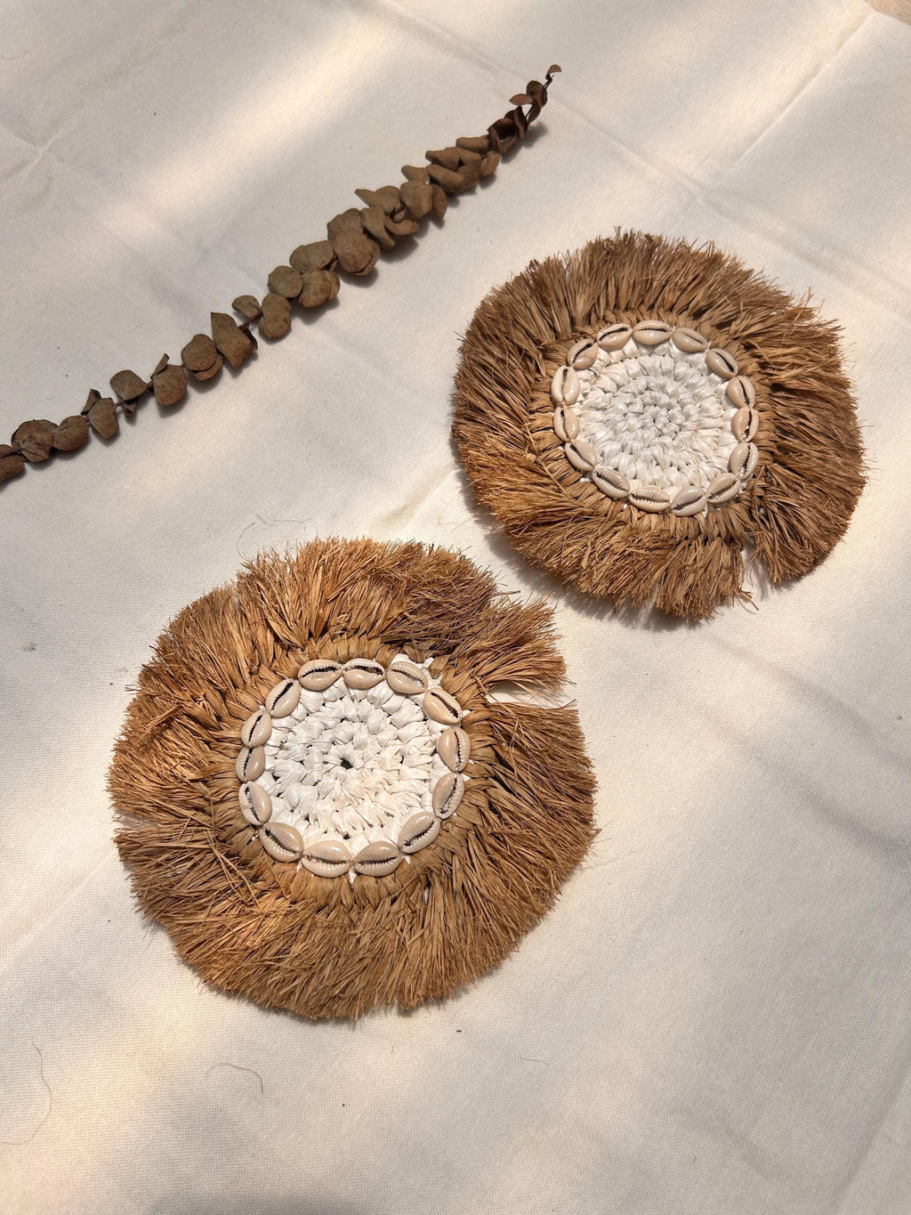 Handmade Raffia Coaster with Cowrie Shells