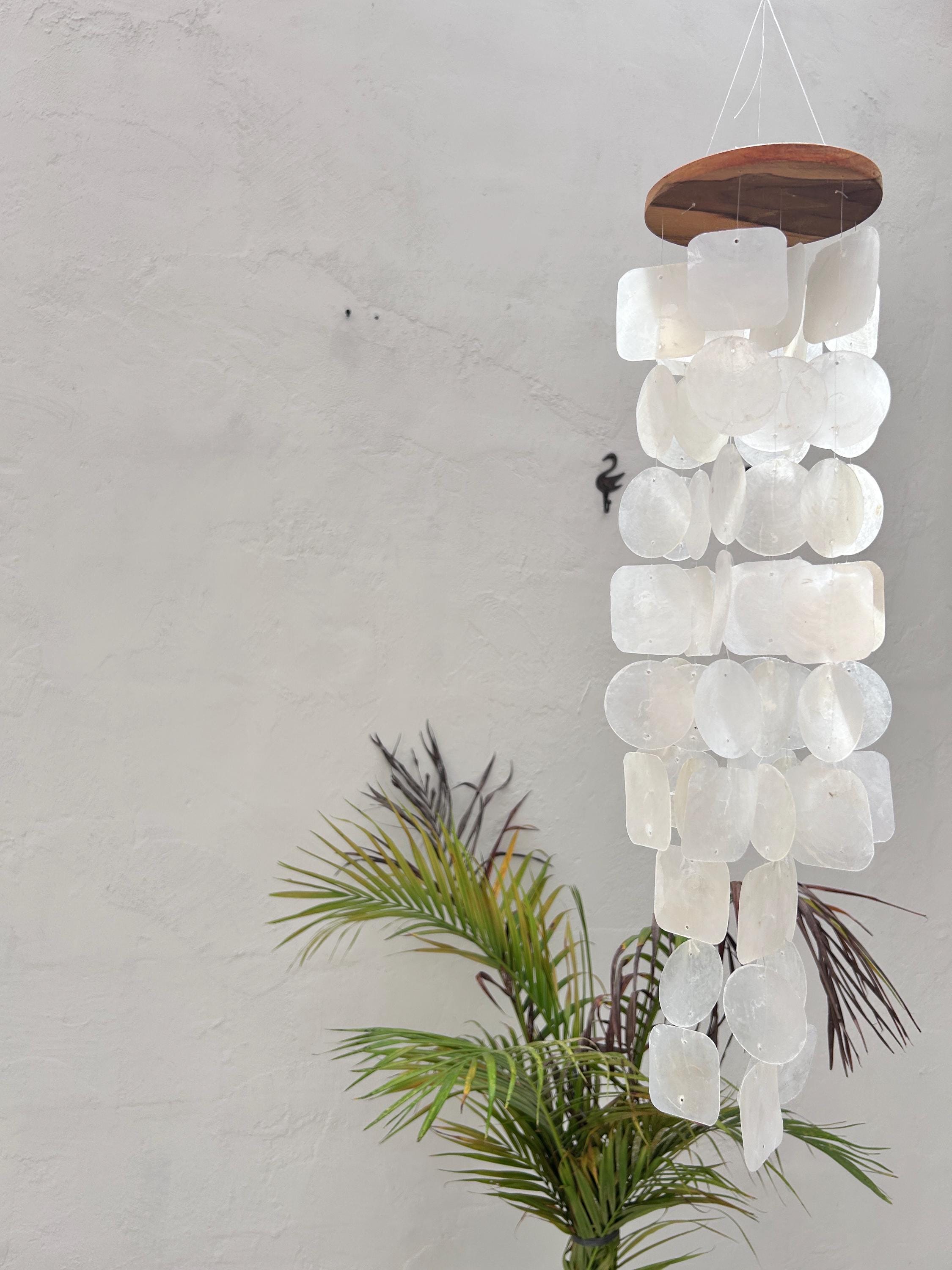 Small White Capiz Shell Wind Chime | Handmade Coastal Boho Decor | Beach House Patio Decor | Outdoor Shell Wind Chime