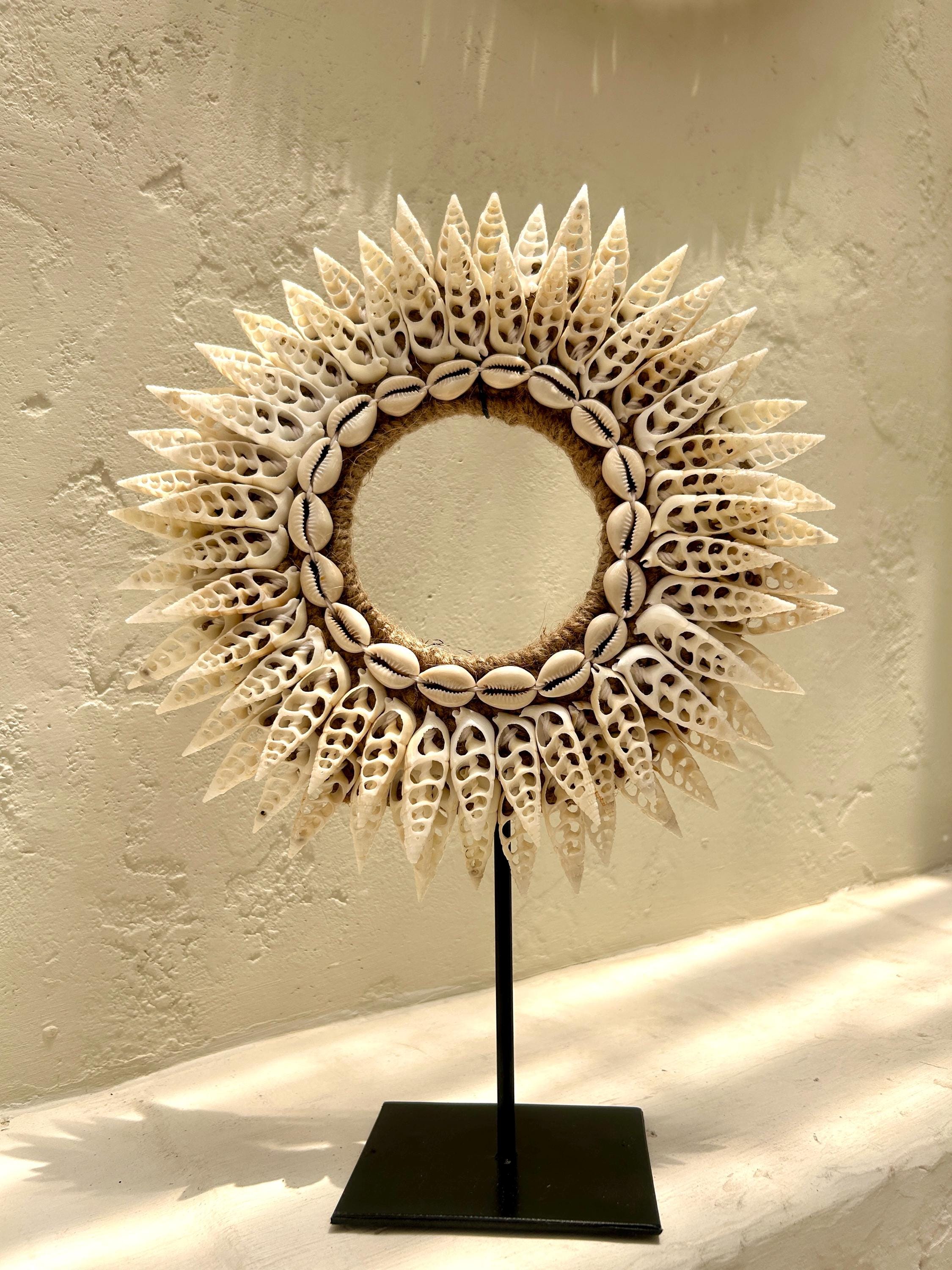 Bali art sea shells wall hanging | sea shells wreath | seaside shells wall hanging | beach house wall decor