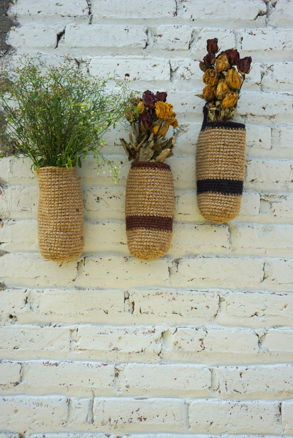 Jute Crochet Wall Hanging Basket – Fall Wall Vase Decor