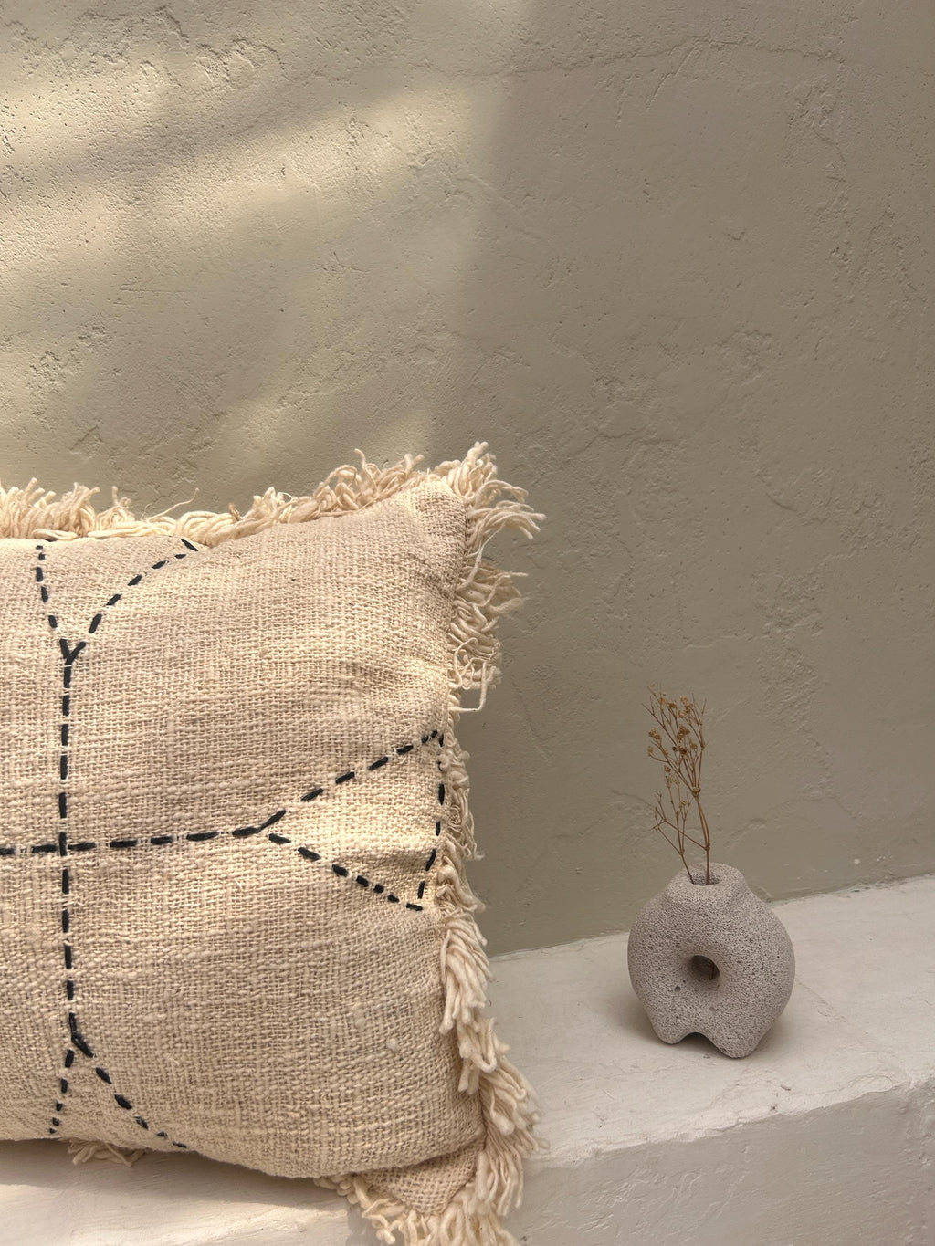 White Boho Pillow Cover with Fringe