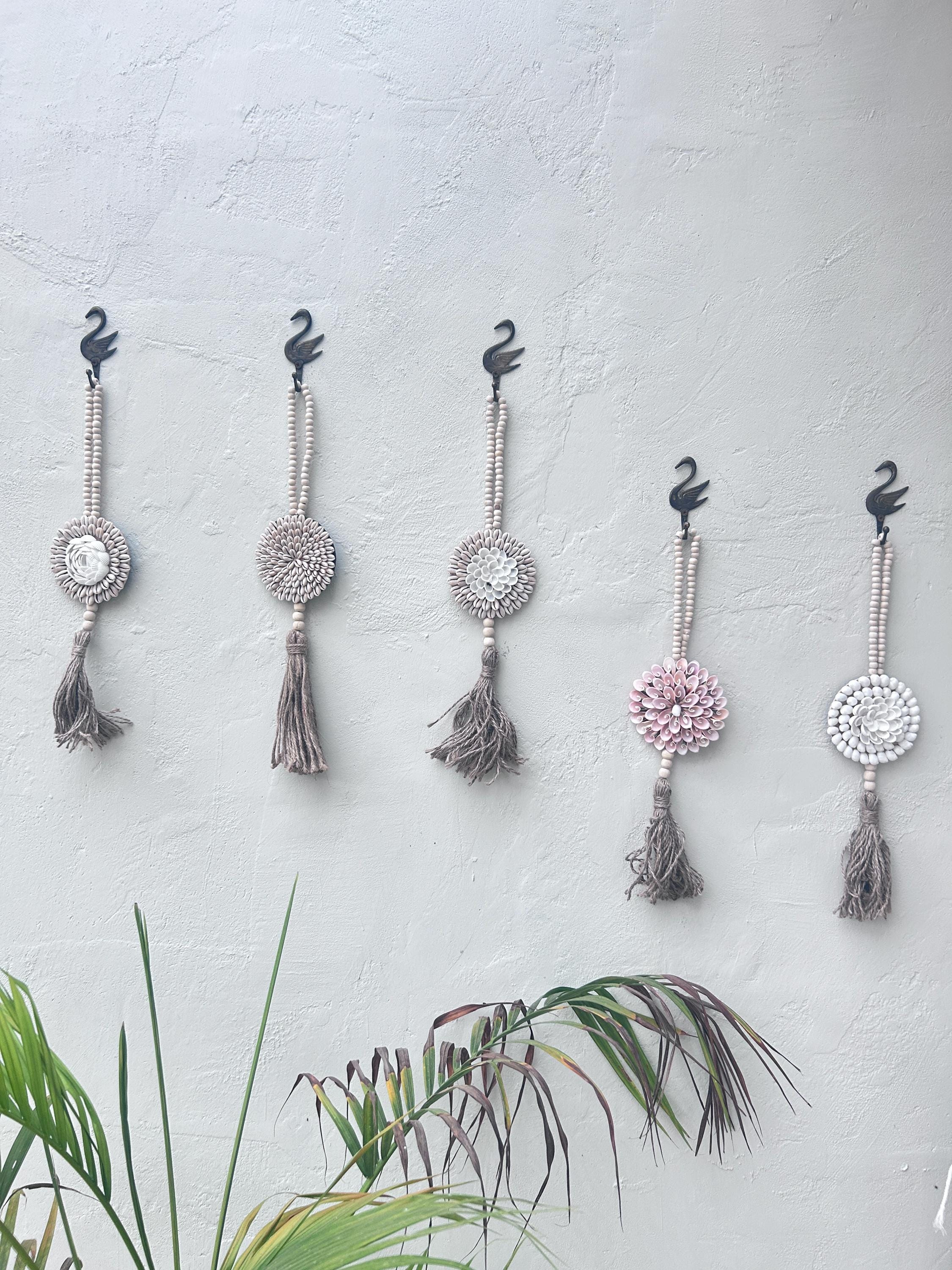 PART 1 Coastal Seashell Wall Hanging – Handmade Shell & Wooden Bead Tassel Decor, Boho Beach House Wall Art, Nautical Gift