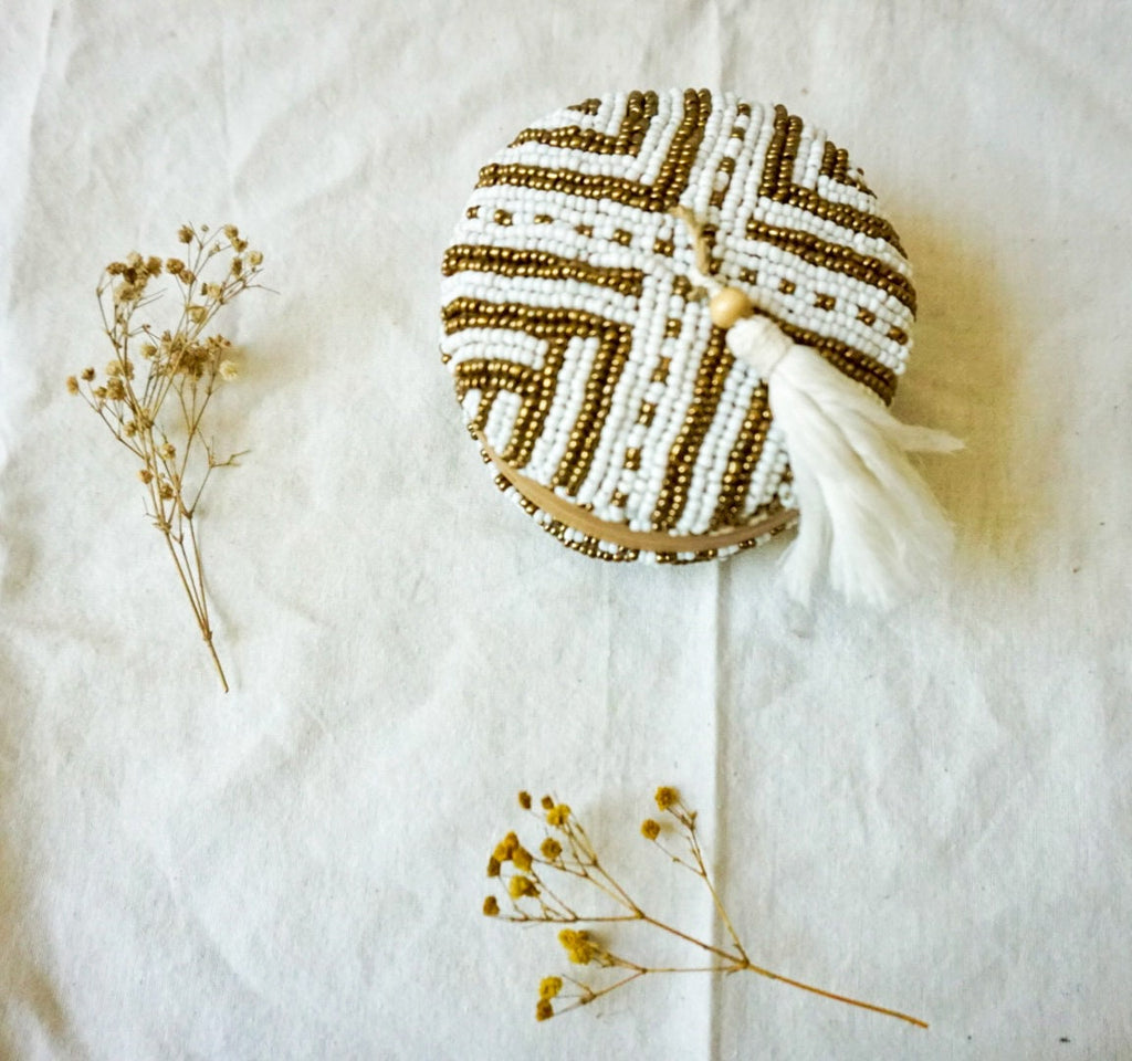 Decorative Balinese Bamboo Basket with Beaded Detail
